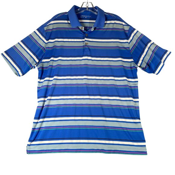 Nike Golf Mens L Dri-Fit Blue Striped Pullover Polo Shirt Short Sleeve 417500 - Picture 1 of 9